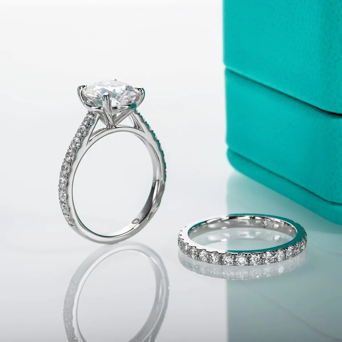 Moissé 3ct Bridal Ring Set — D Color Moissanite, 925 Sterling Silver, Certified