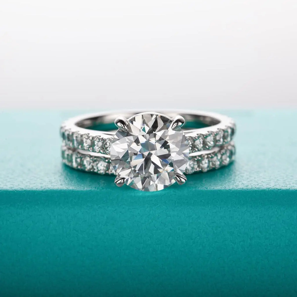 Moissé 3ct Bridal Ring Set — D Color Moissanite, 925 Sterling Silver, Certified