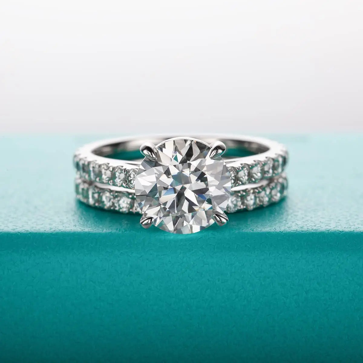 Moissé 3ct Bridal Ring Set — D Color Moissanite, 925 Sterling Silver, Certified